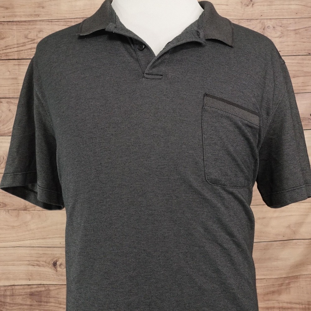 Van Heusen Flex Polo Shirt Mens 2XL Gray Cotton Polyester Knit Pocket Casual
